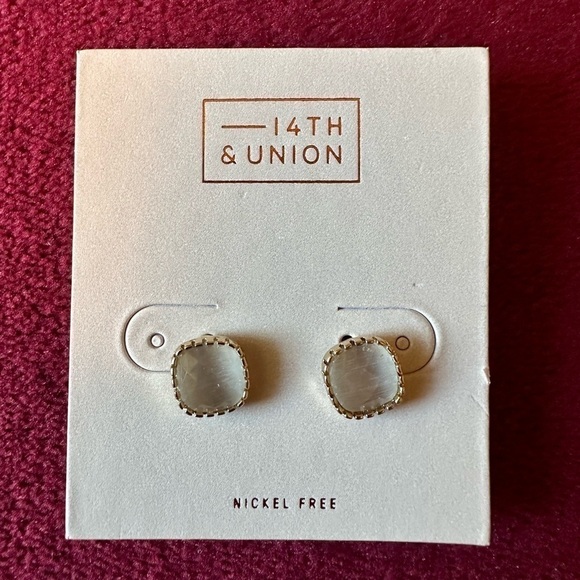NWT 14th & Union Nickel Free Square Smoky Glass Stud Earrings - Picture 1 of 2